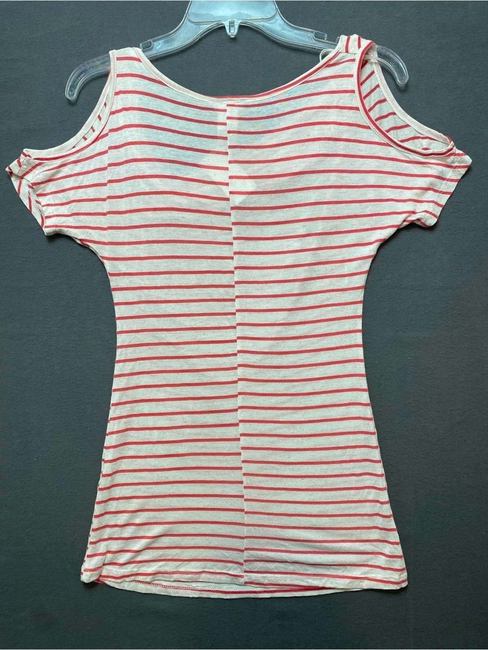 deb Striped Cowl Neck Rayon Tee in Red & Cream Size Medium NWT - Picture 2 of 8